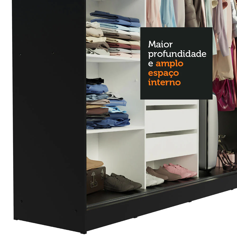 Guarda-Roupa Casal Madesa Austin 4 Portas de Correr 3 Gavetas Preto/Rustic - Image 7
