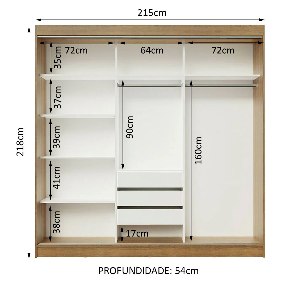 Guarda-Roupa Casal Madesa Austin 4 Portas de Correr 3 Gavetas Rustic/Branco - Image 11