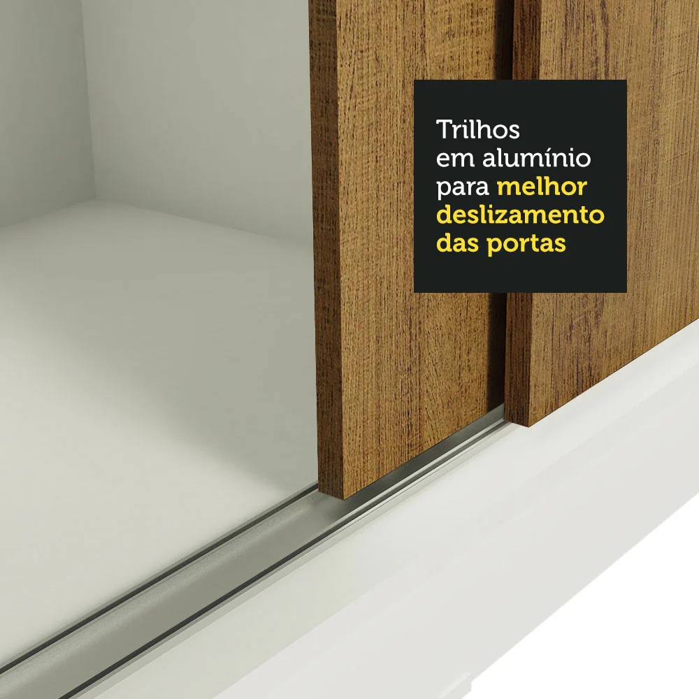 Guarda-Roupa Casal Madesa Istambul 3 Portas de Correr de Espelho 3 Gavetas Branco/Rustic - Image 8