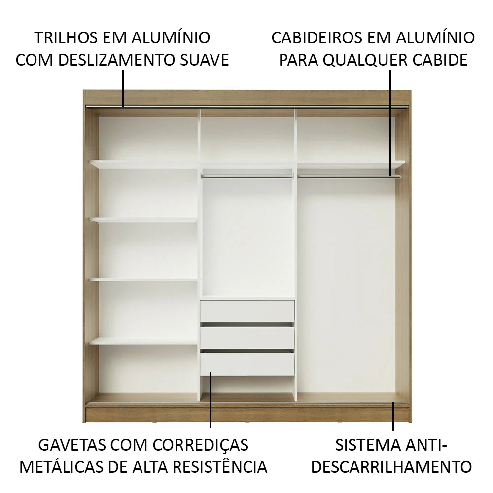 Guarda-Roupa Casal Madesa Istambul 3 Portas de Correr de Espelho 3 Gavetas Rustic/Preto - Image 5