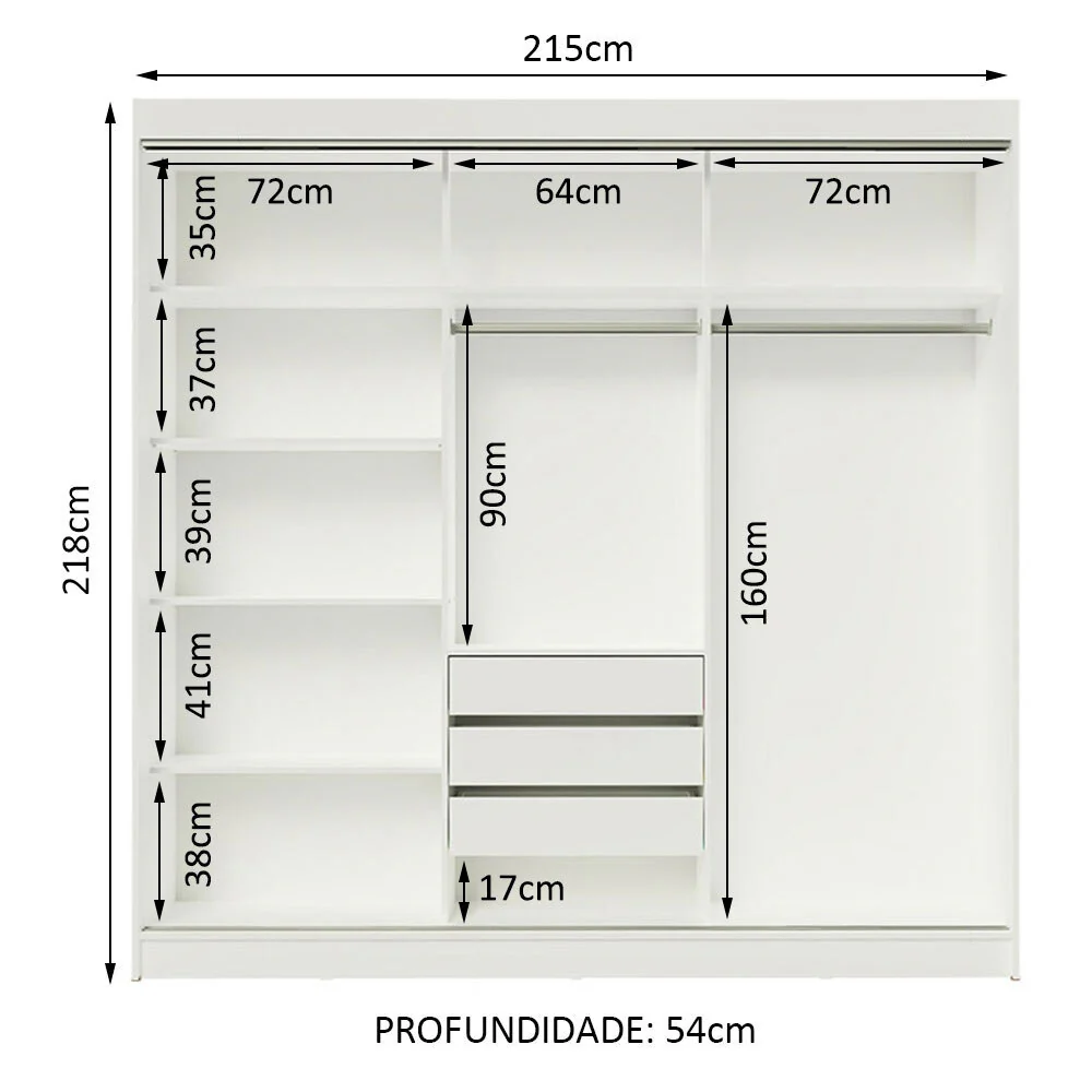 Guarda-Roupa Casal Madesa Kansas 3 Portas de Correr 3 Gavetas Branco - Image 11