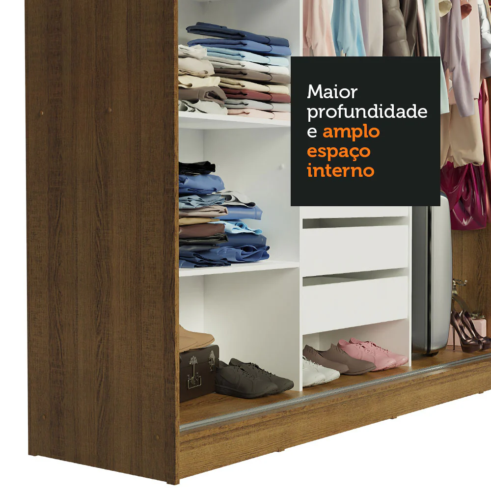 Guarda-Roupa Casal Madesa Kansas 3 Portas de Correr com Espelhos 3 Gavetas Rustic/Preto - Image 7