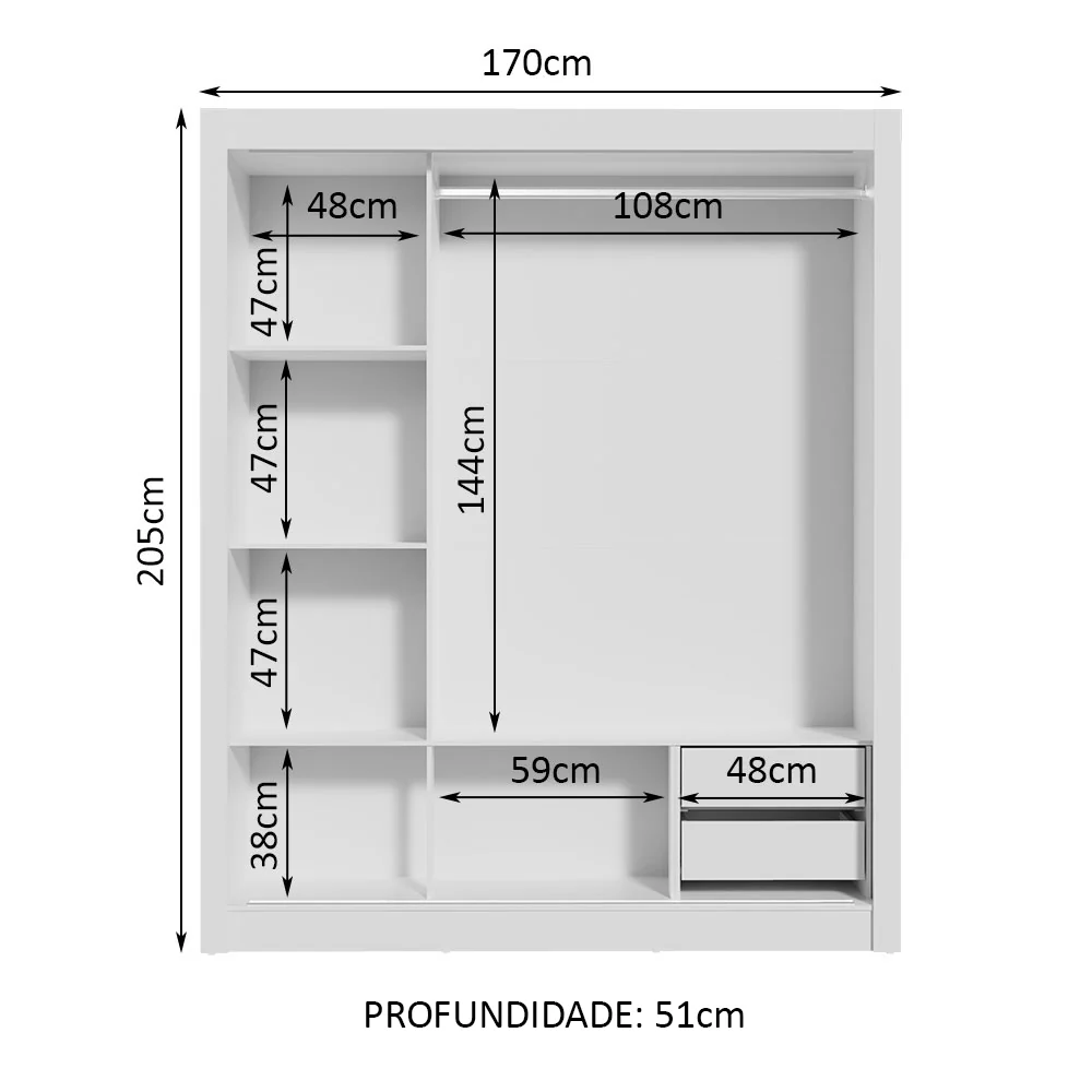 Guarda-Roupa Casal Madesa Lyon 3 Portas de Correr 2 Gavetas Branco/Preto - Image 4