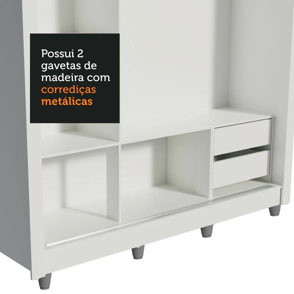 Guarda-Roupa Casal Madesa Lyon 3 Portas de Correr 2 Gavetas com Pés Branco/Rustic - Image 8