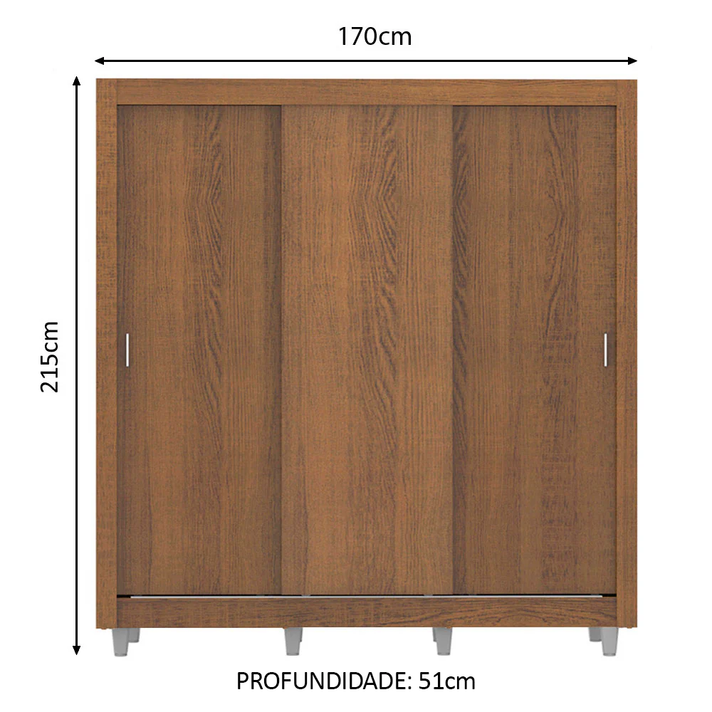 Guarda-Roupa Casal Madesa Lyon 3 Portas de Correr 2 Gavetas com Pés Rustic - Image 3