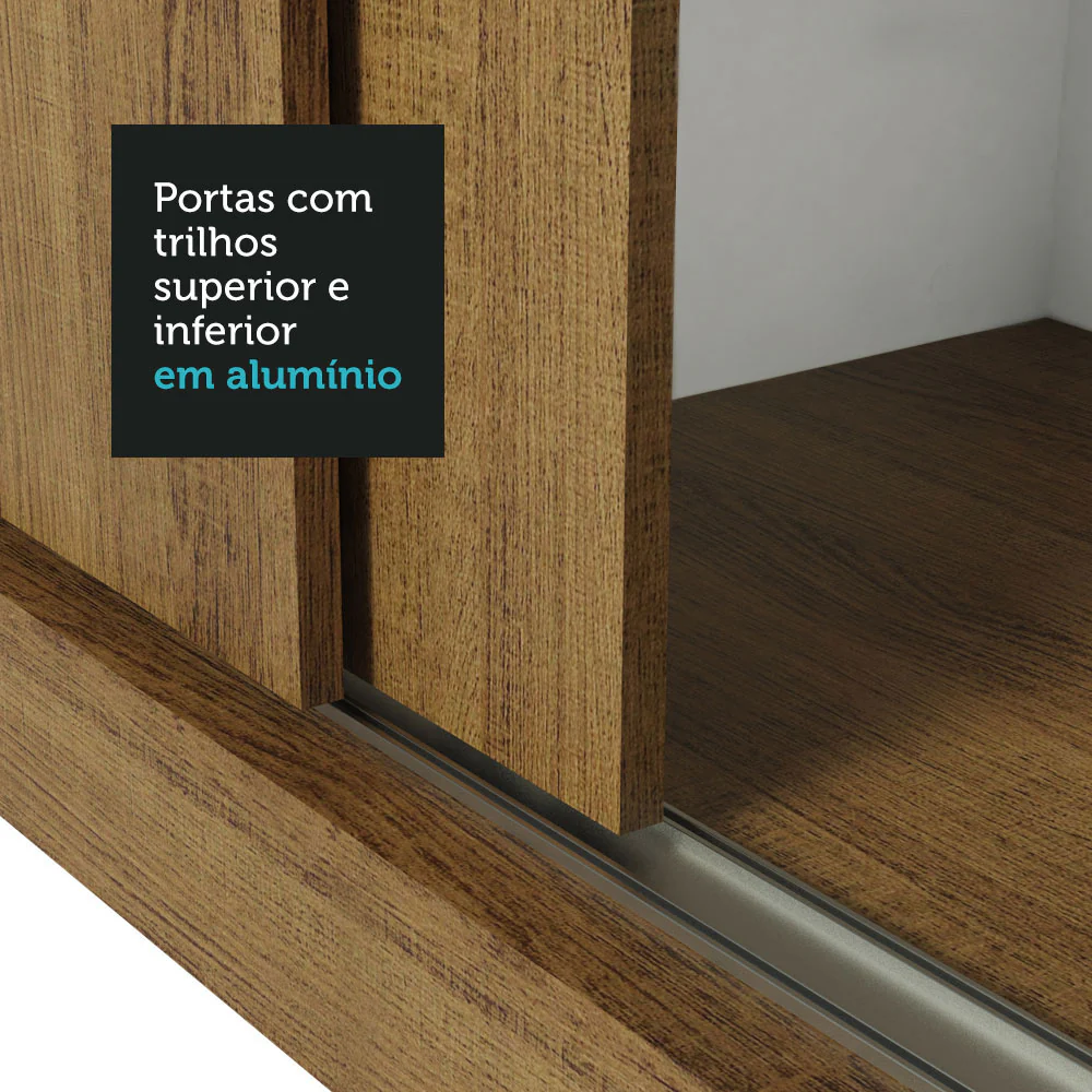 Guarda-Roupa Casal Madesa Lyon 3 Portas de Correr 2 Gavetas com Pés Rustic - Image 7
