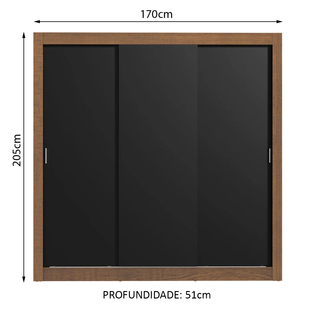 Guarda-Roupa Casal Madesa Lyon 3 Portas de Correr 2 Gavetas Rustic/Preto - Image 3