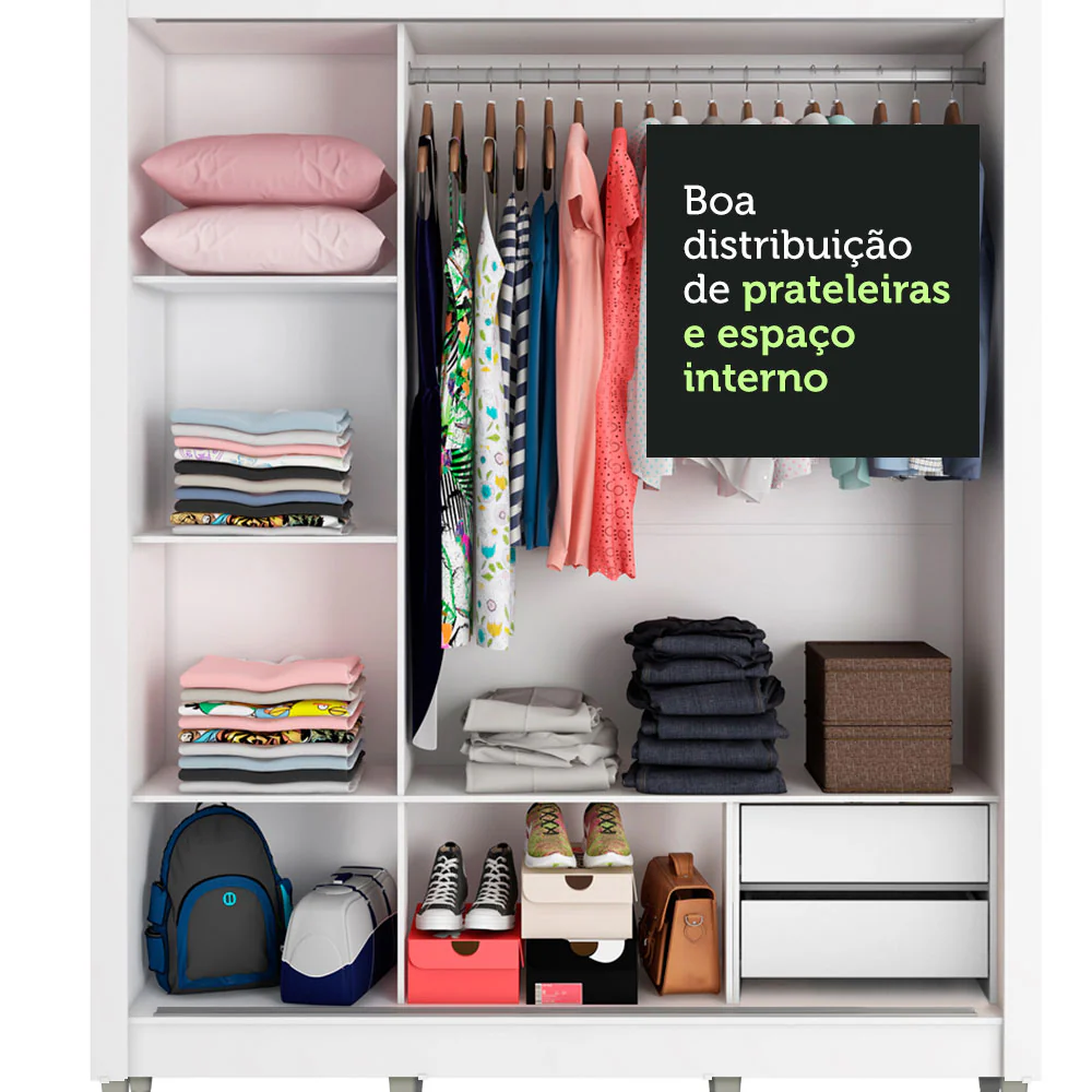 Guarda-Roupa Casal Madesa Lyon 3 Portas de Correr com Espelho 2 Gavetas com Pés Branco/Rustic - Image 6