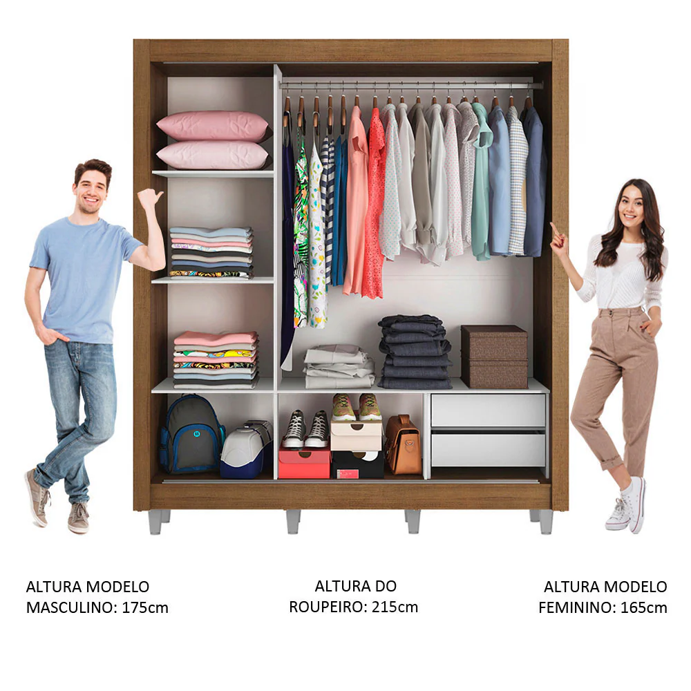 Guarda-Roupa Casal Madesa Lyon 3 Portas de Correr com Espelho 2 Gavetas com Pés Rustic - Image 4