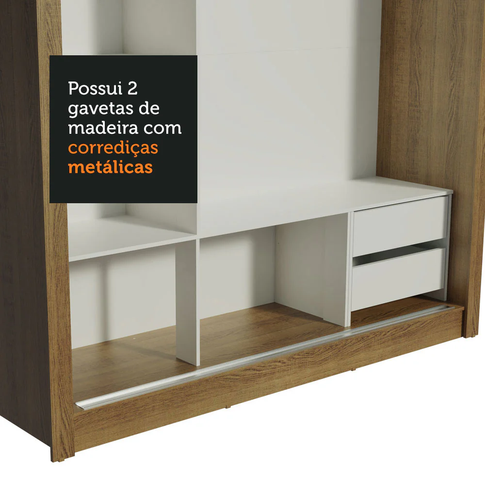 Guarda-Roupa Casal Madesa Lyon 3 Portas de Correr com Espelho 2 Gavetas Rustic - Image 9