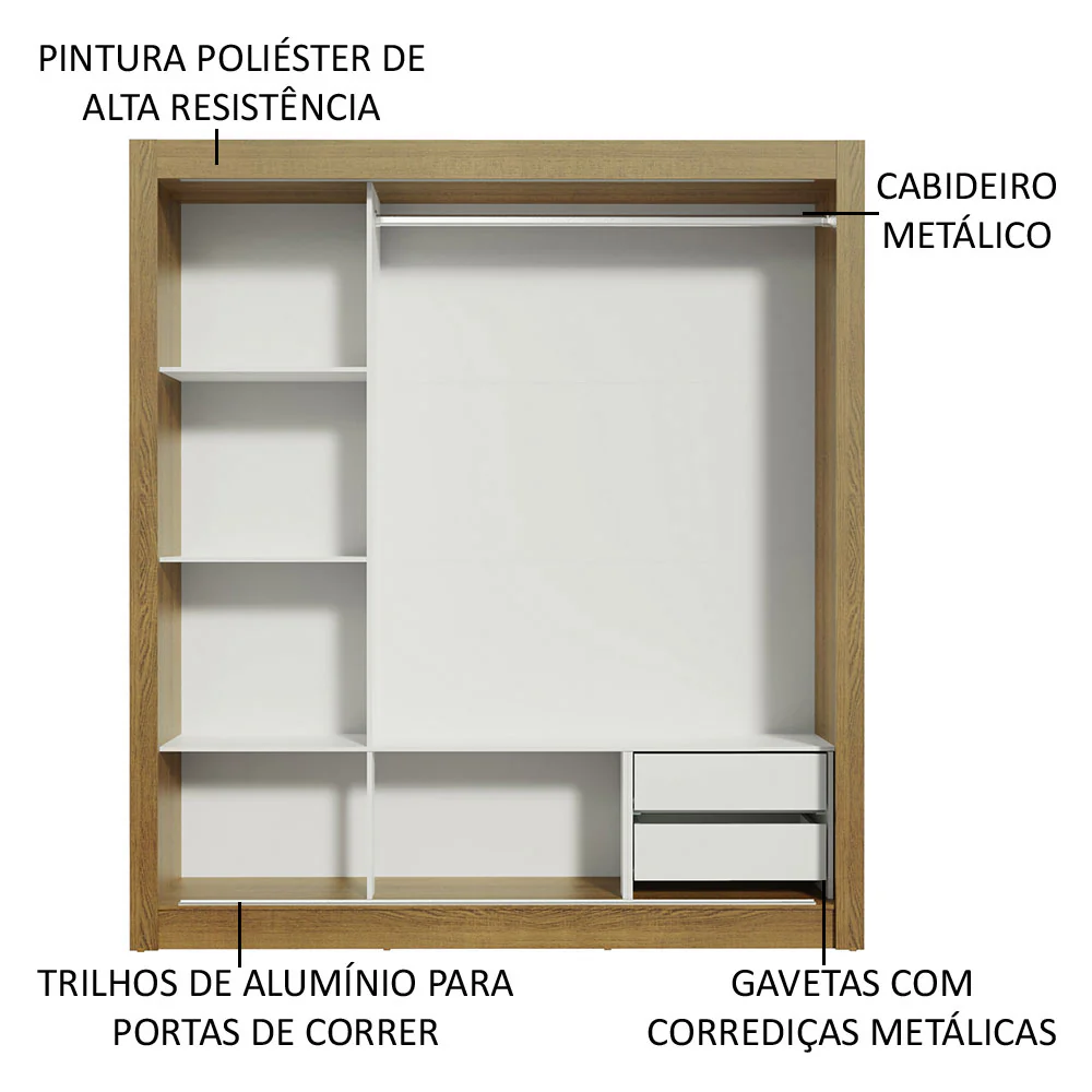 Guarda-Roupa Casal Madesa Lyon 3 Portas de Correr com Espelhos 2 Gavetas Rustic/Preto - Image 6