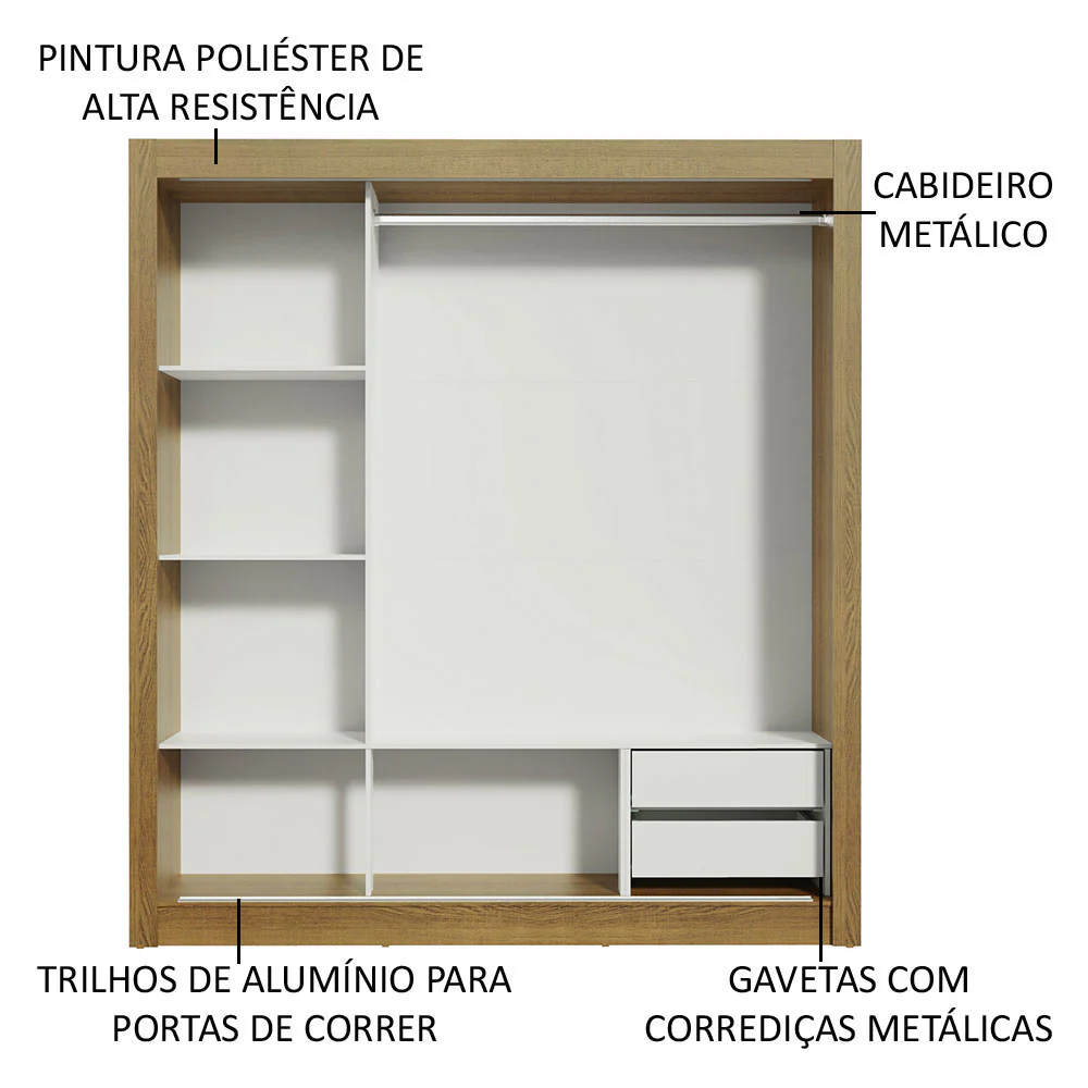 Guarda-Roupa Casal Madesa Lyon 3 Portas de Correr de Espelho 2 Gavetas Rustic - Image 6