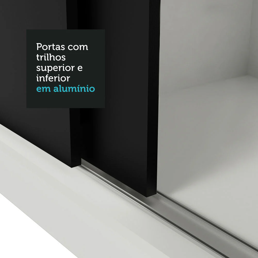 Guarda-Roupa Casal Madesa Lyon Plus 3 Portas de Correr 4 Gavetas Branco/Preto - Image 8