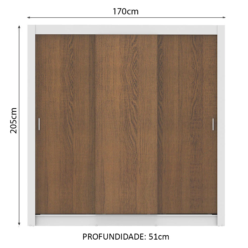 Guarda-Roupa Casal Madesa Lyon Plus 3 Portas de Correr 4 Gavetas Branco/Rustic - Image 3