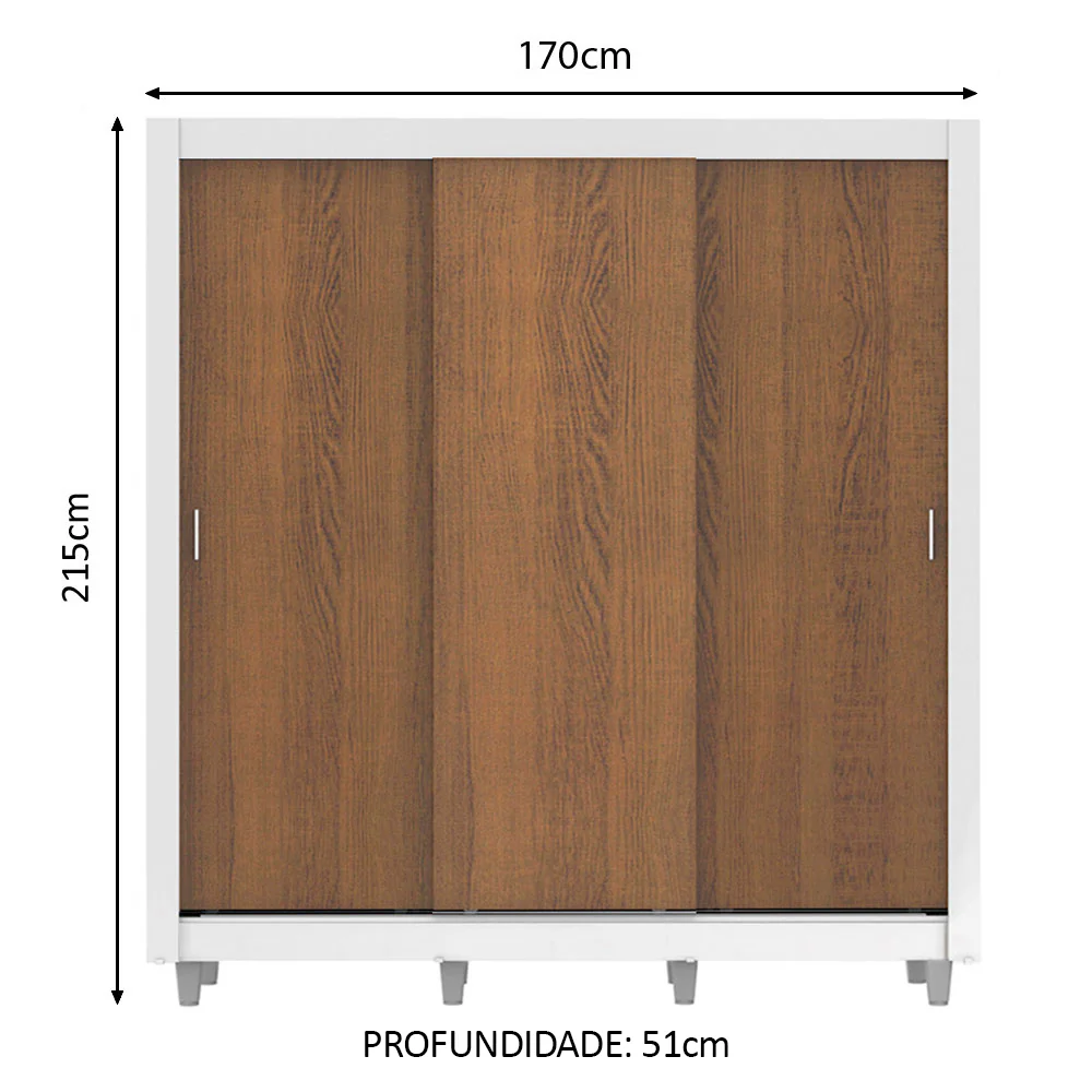 Guarda-Roupa Casal Madesa Lyon Plus 3 Portas de Correr 4 Gavetas com Pés Branco/Rustic - Image 3