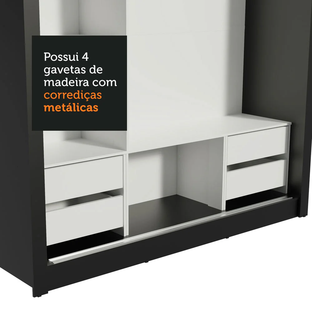 Guarda-Roupa Casal Madesa Lyon Plus 3 Portas de Correr 4 Gavetas Preto - Image 9