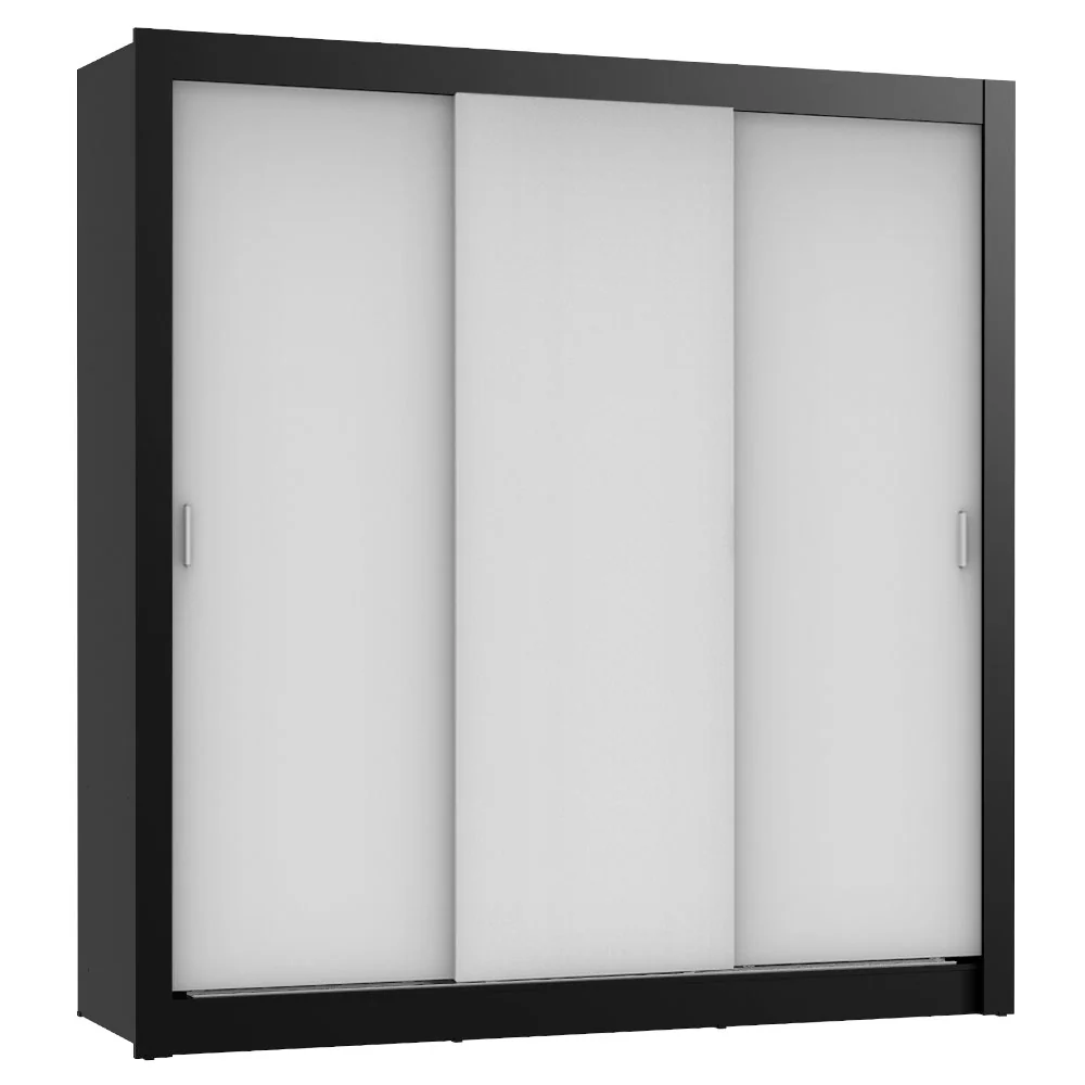 Guarda-Roupa Casal Madesa Lyon Plus 3 Portas de Correr 4 Gavetas Preto/Branco - Image 2