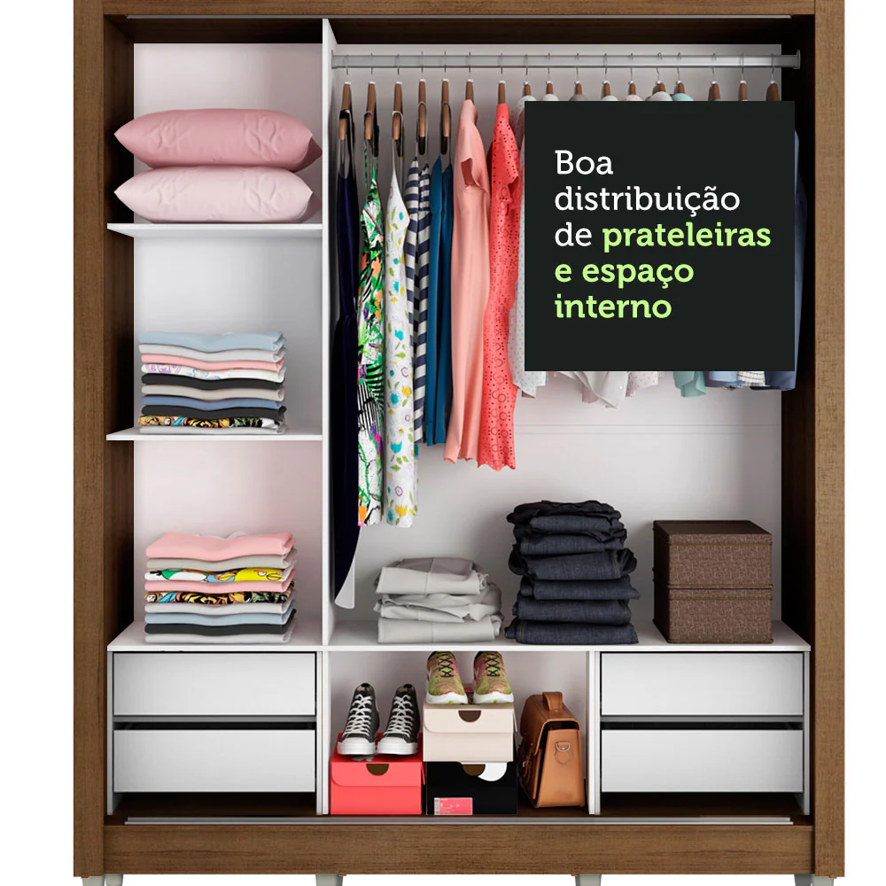 Guarda-Roupa Casal Madesa Lyon Plus 3 Portas de Correr com Espelho 4 Gavetas com Pés Rustic - Image 6
