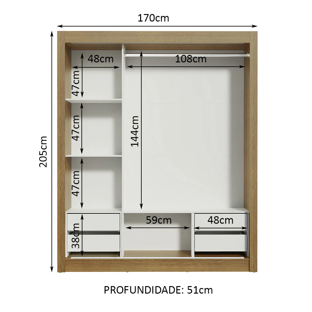 Guarda-Roupa Casal Madesa Lyon Plus 3 Portas de Correr com Espelho 4 Gavetas Rustic/Branco - Image 4