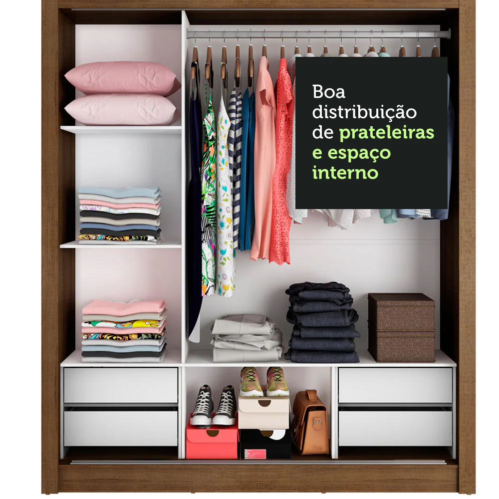 Guarda-Roupa Casal Madesa Lyon Plus 3 Portas de Correr com Espelhos 4 Gavetas Rustic/Branco - Image 7