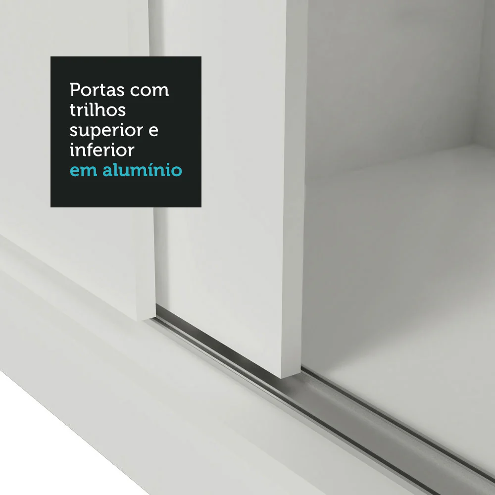 Guarda-Roupa Casal Madesa Lyon Plus 3 Portas de Correr com Espelhos 4 Gavetas Branco - Image 8