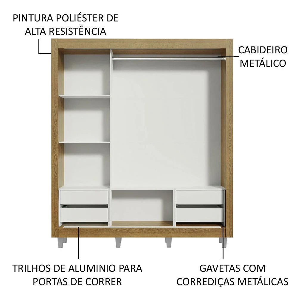 Guarda-Roupa Casal Madesa Lyon Plus 3 Portas de Correr com Espelhos 4 Gavetas com Pés Rustic - Image 5