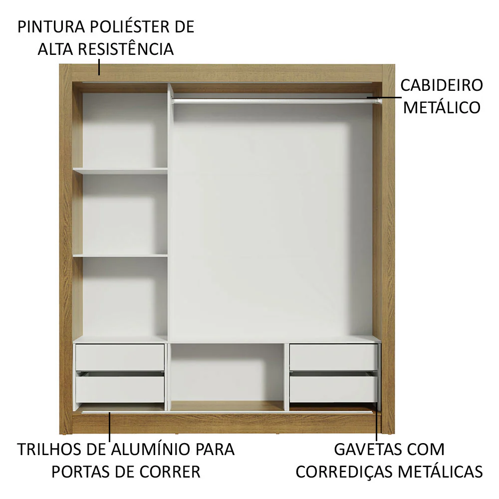 Guarda-Roupa Casal Madesa Lyon Plus 3 Portas de Correr com Espelhos 4 Gavetas Rustic - Image 6