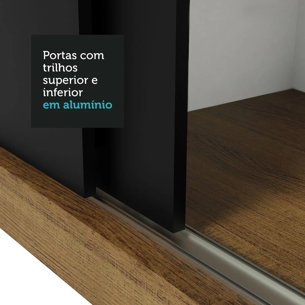 Guarda-Roupa Casal Madesa Lyon Plus 3 Portas de Correr com Espelhos 4 Gavetas Rustic/Preto - Image 8