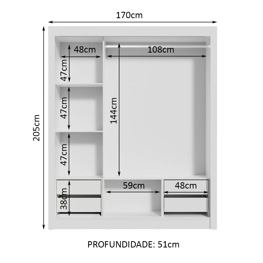 Guarda-Roupa Casal Madesa Lyon Plus 3 Portas de Correr de Espelho Branco - Image 4