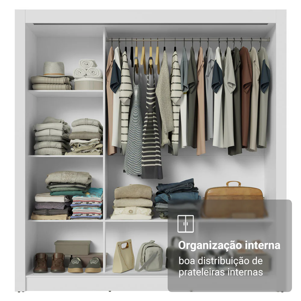 Guarda-Roupa Casal 3 Portas de Correr com Espelho Branco Madesa Mônaco - Image 6