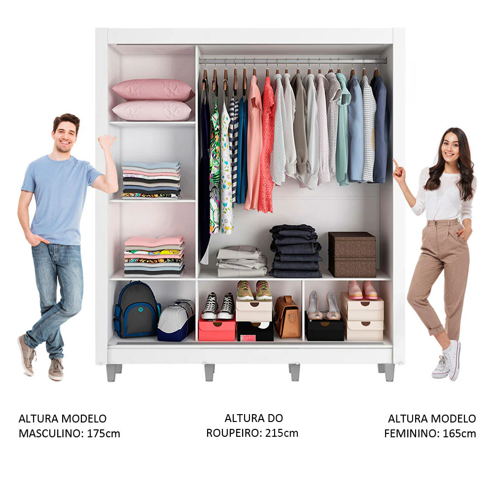 Guarda-Roupa Casal Madesa Mônaco 3 Portas de Correr com Espelho com Pés Branco/Rustic - Image 4