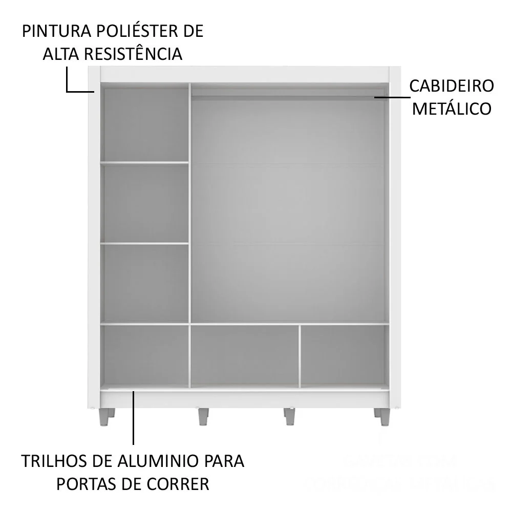 Guarda-Roupa Casal Madesa Mônaco 3 Portas de Correr com Espelho com Pés Branco/Rustic - Image 5
