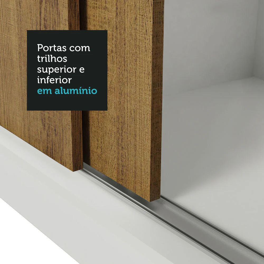 Guarda-Roupa Casal Madesa Mônaco 3 Portas de Correr com Espelho com Pés Branco/Rustic - Image 7