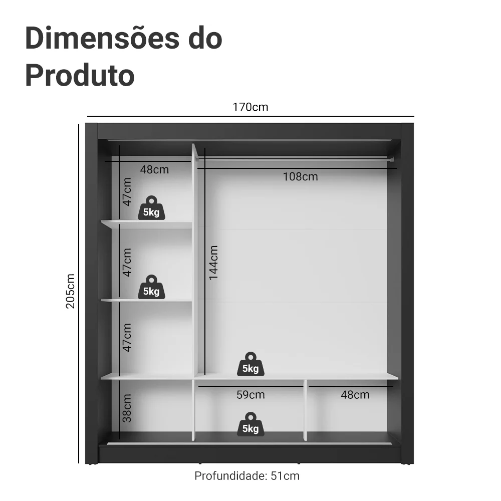 Guarda-Roupa Casal 3 Portas de Correr com Espelho Preto Madesa Mônaco - Image 3