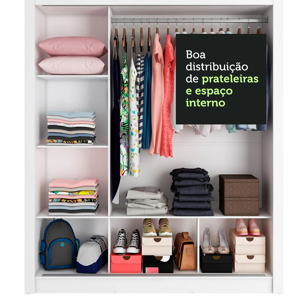 Guarda-Roupa Casal Madesa Mônaco 3 Portas de Correr com Espelhos Branco/Preto - Image 7