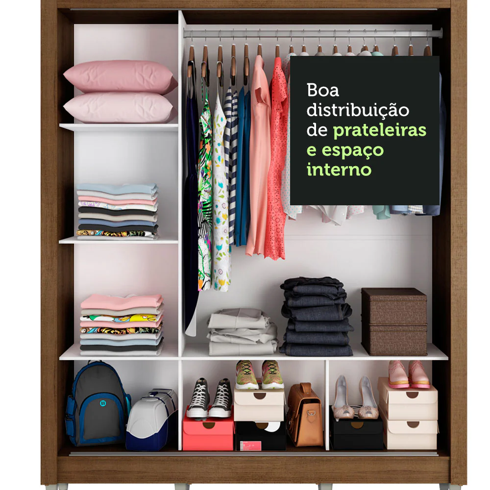 Guarda-Roupa Casal Madesa Mônaco 3 Portas de Correr com Espelhos com Pés Rustic/Branco - Image 6