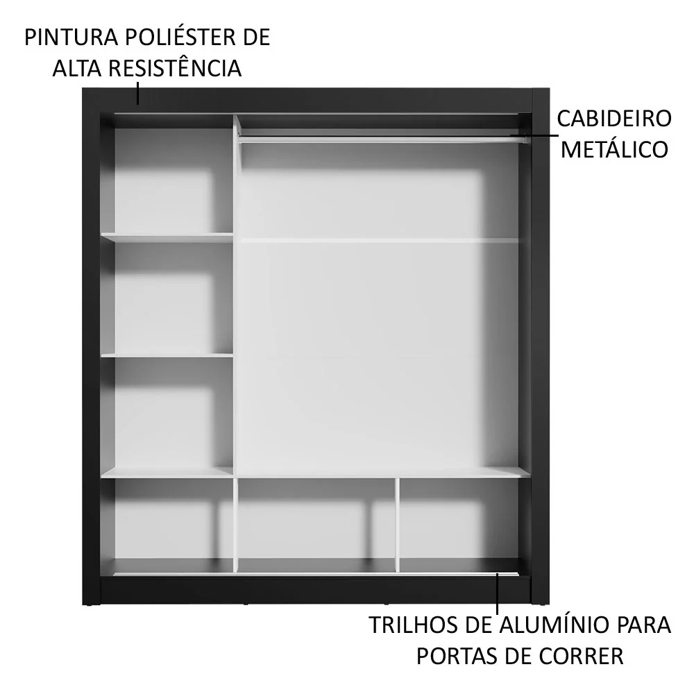 Guarda-Roupa Casal Madesa Mônaco 3 Portas de Correr com Espelhos Preto - Image 6