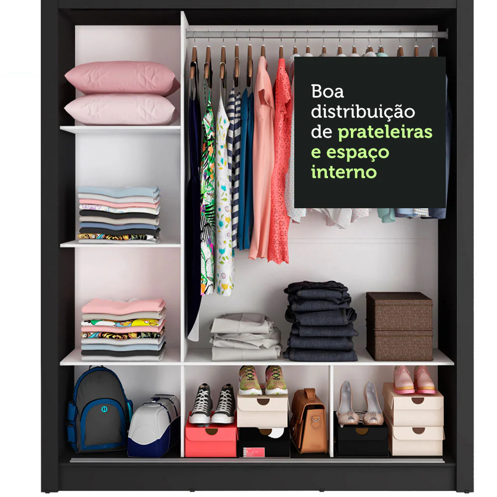 Guarda-Roupa Casal Madesa Mônaco 3 Portas de Correr com Espelhos Preto - Image 7