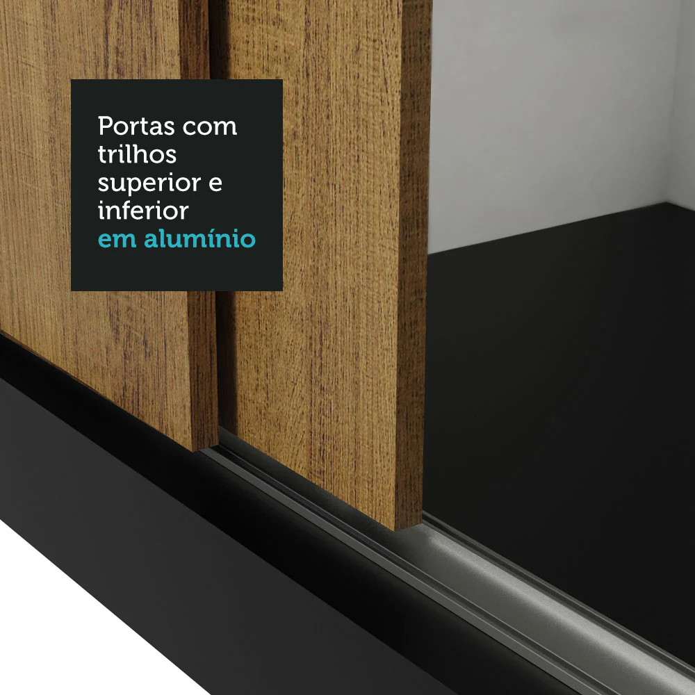 Guarda-Roupa Casal Madesa Mônaco 3 Portas de Correr com Espelhos Preto/Rustic - Image 8