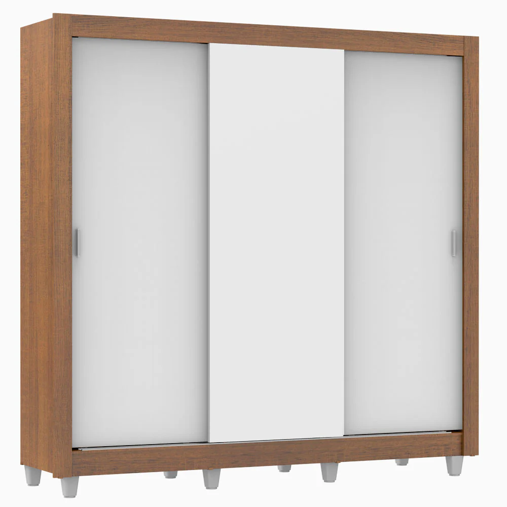 Guarda-Roupa Casal Madesa Mônaco 3 Portas de Correr com Pés Rustic/Branco - Image 2