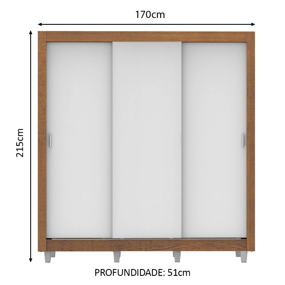Guarda-Roupa Casal Madesa Mônaco 3 Portas de Correr com Pés Rustic/Branco - Image 3