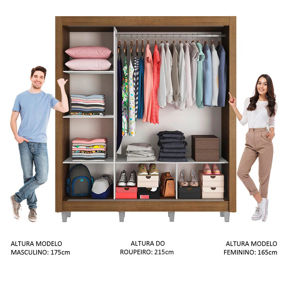 Guarda-Roupa Casal Madesa Mônaco 3 Portas de Correr com Pés Rustic/Branco - Image 4