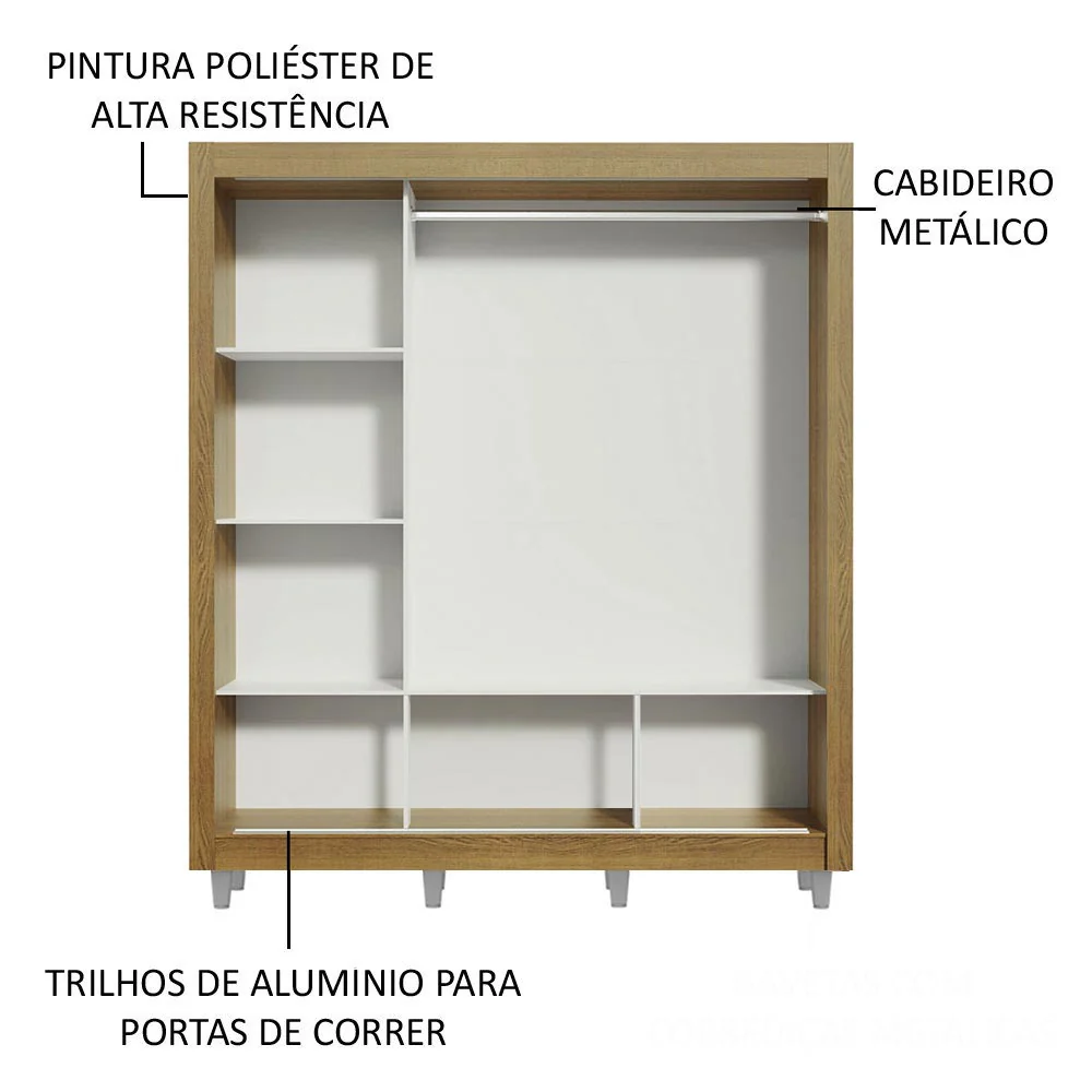 Guarda-Roupa Casal Madesa Mônaco 3 Portas de Correr com Pés Rustic/Branco - Image 5