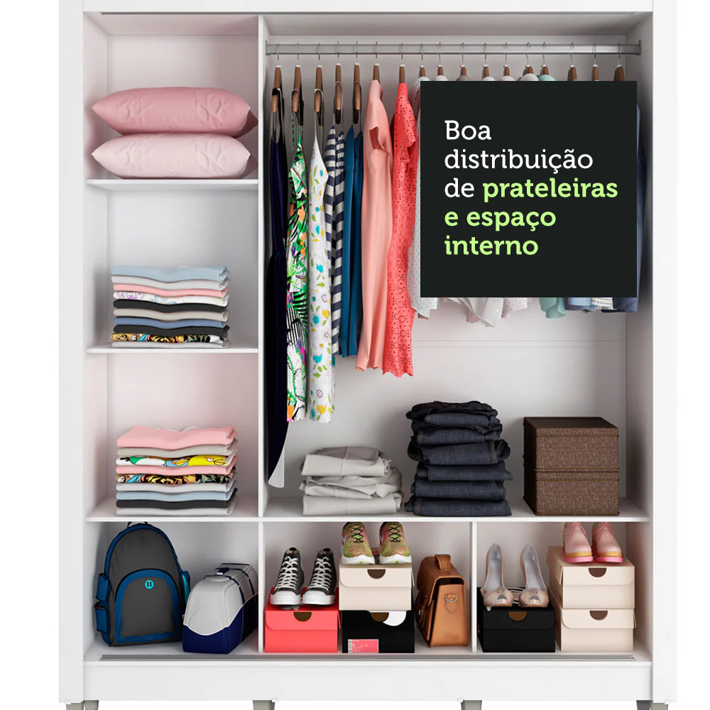 Guarda-Roupa Casal Madesa Mônaco 3 Portas de Correr de Espelho com Pés Branco - Image 6