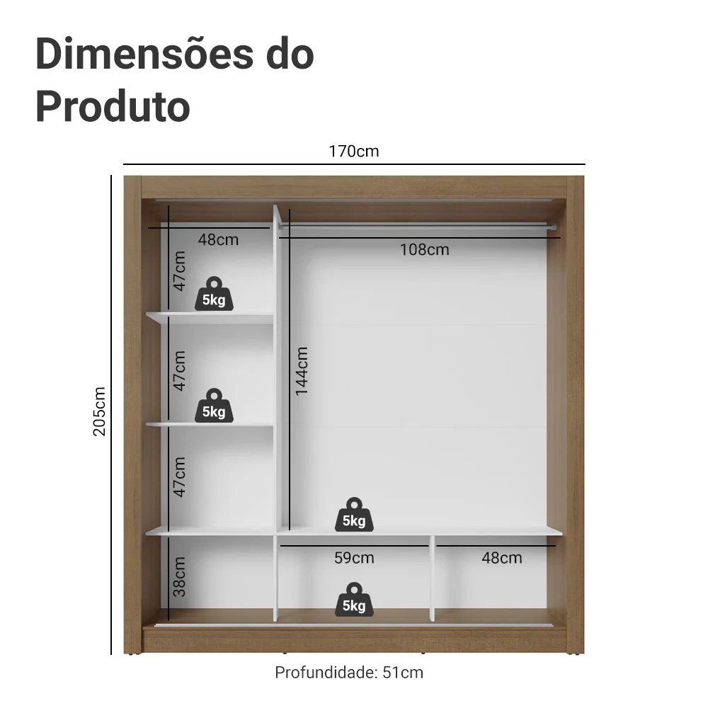 Guarda-Roupa Casal 3 Portas de Correr Rustic/Branco Madesa Mônaco - Image 3