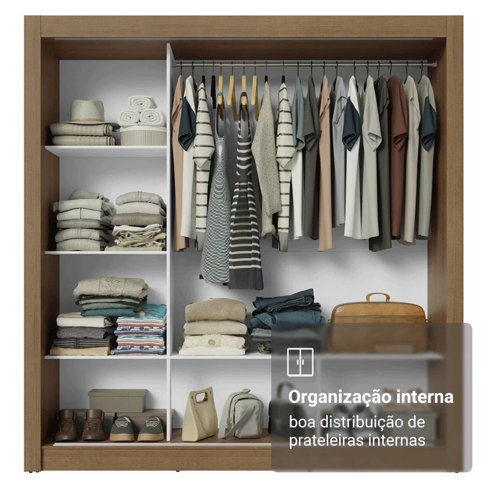Guarda-Roupa Casal 3 Portas de Correr Rustic/Branco Madesa Mônaco - Image 6