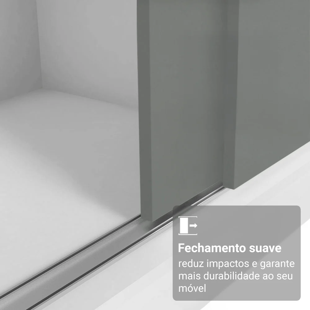 Guarda-Roupa Casal 3 Portas de Correr com Espelho Branco/Cinza Madesa Reno - Image 5