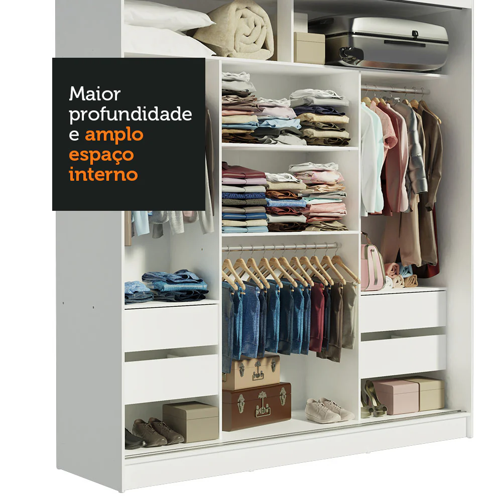 Guarda-Roupa Casal Madesa Reno 3 Portas de Correr com Espelho Branco/Preto - Image 6