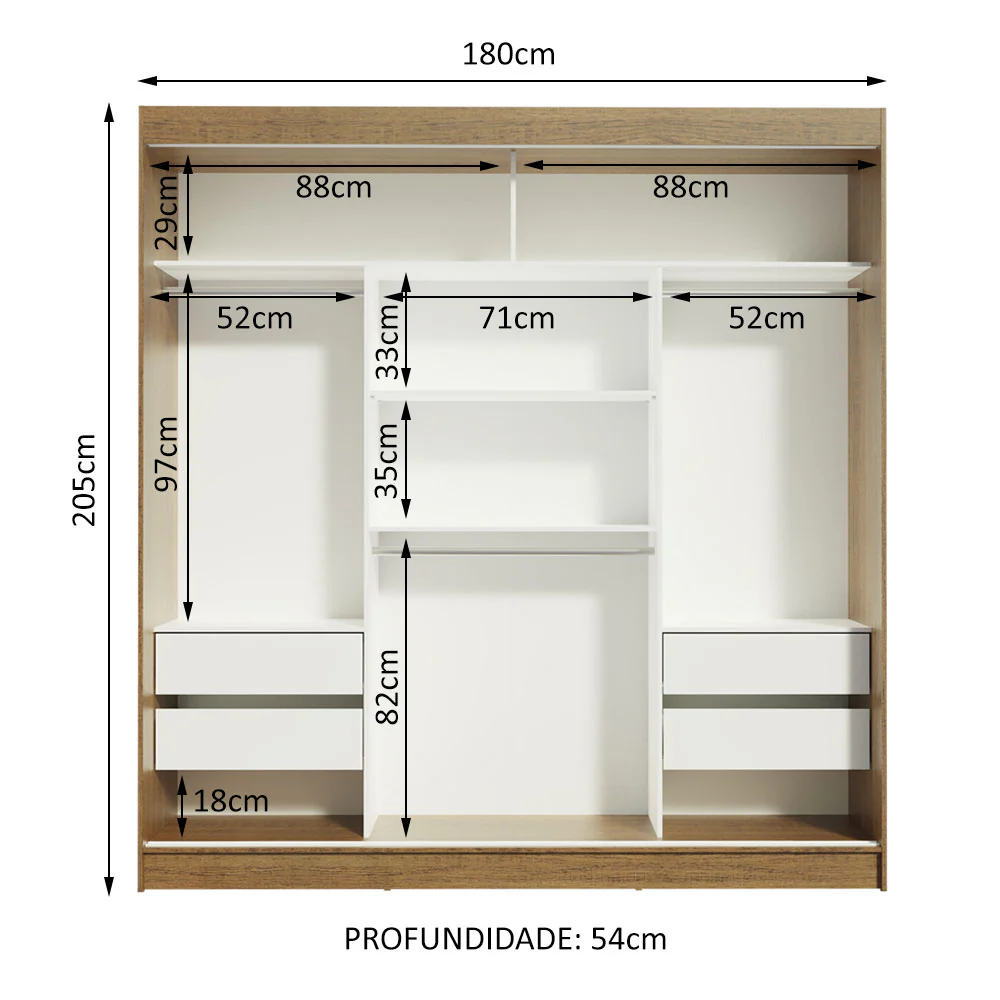 Guarda-Roupa Casal Madesa Reno 3 Portas de Correr Rustic/Branco - Image 9