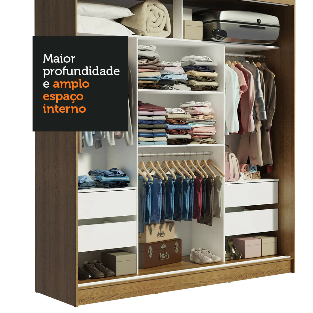 Guarda-Roupa Casal Madesa Reno 3 Portas de Correr Rustic/Preto - Image 6